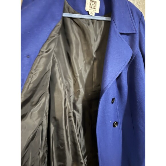 Anne Klein Blue Wool Blend Peacoat Size Large | Double Breasted Flared Hem Coat - Picture 5 of 7